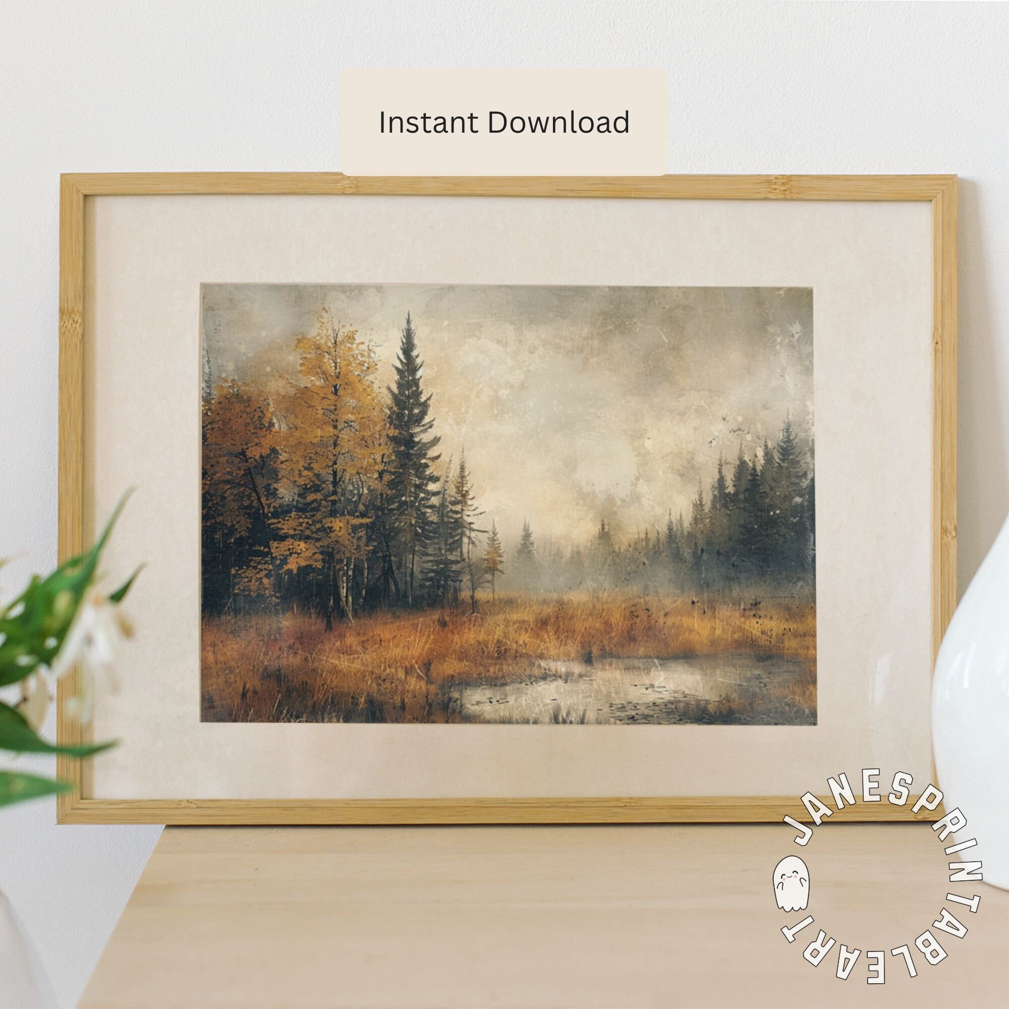 Moody Fall Landscape Art Print, Autumn Forest Picture Printable Wall ...