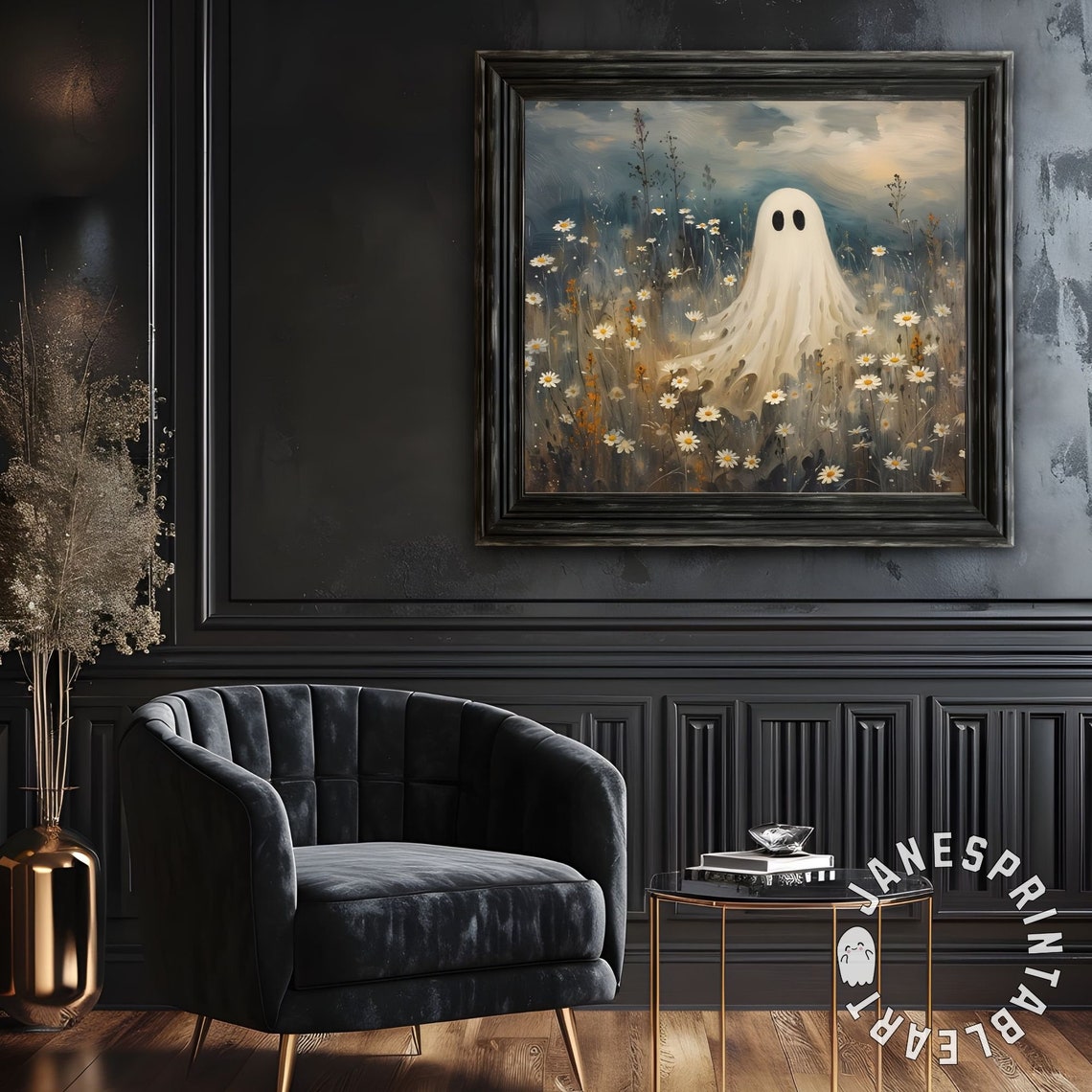 Ghost in Flower Field Digital Print, Dark Academia Ghost Print Instant ...