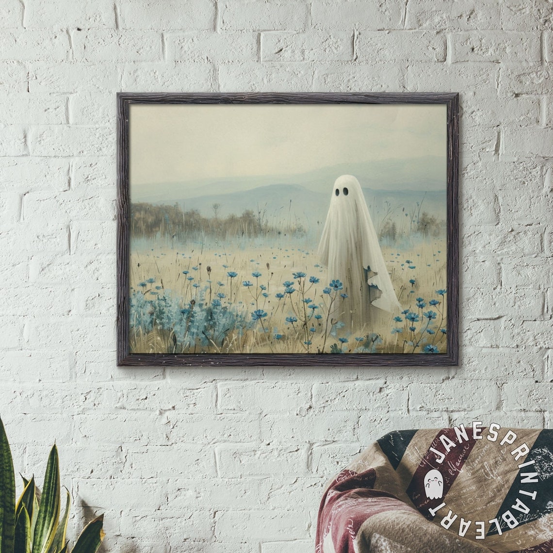 Light Blue Ghost Painting Digital Download, Cute Ghost in Wildflowers ...