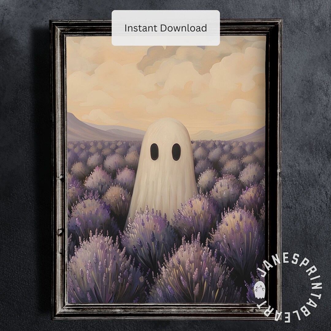 Purple Halloween Ghost in Field Digital Download, Girly Ghost Wall Art ...