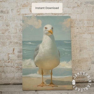 Seagull on the Beach Printable Wall Art, Coastal Print for Bird Lovers ...