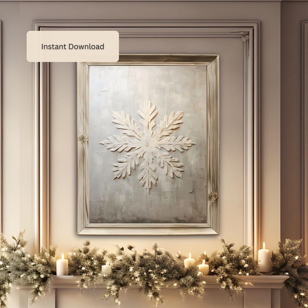 Snowflake Wall Art Printable, Beige Winter Wonderland Picture Instant
