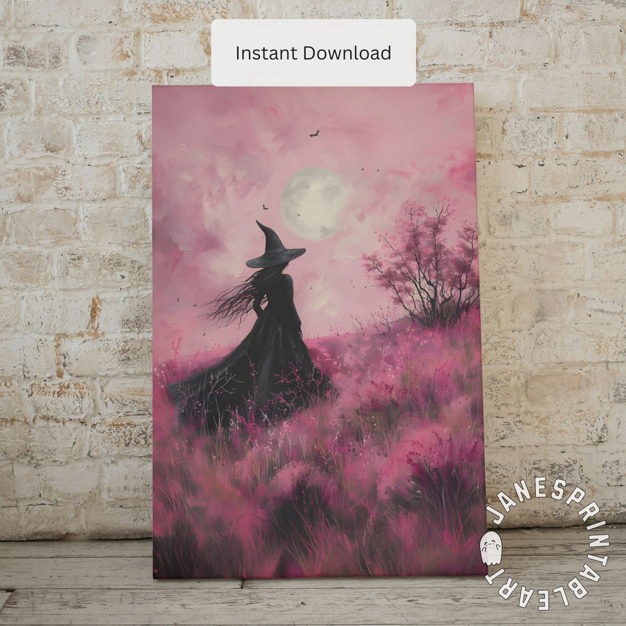 Pink Witch Print Digital Download, Pink Halloween Decor Indoor ...