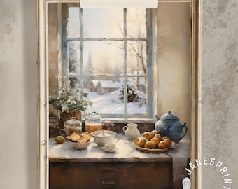 Downloadable Art Still Life Picture for Holiday Season, Country Kitchen Wall Art, Vintage Kitchen Still Life Painting Instant Download