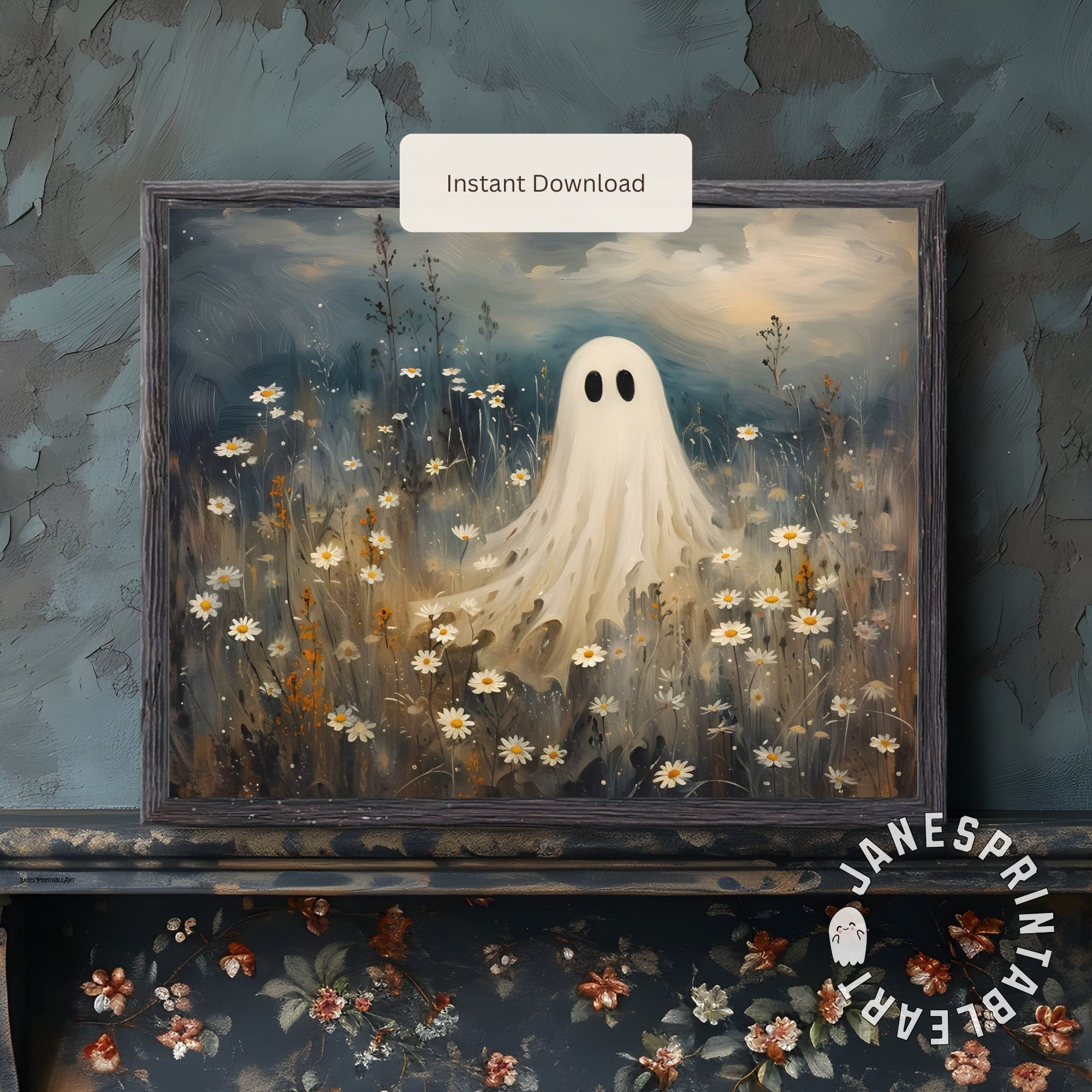 Ghost in Flower Field Digital Print, Dark Academia Ghost Print Instant ...