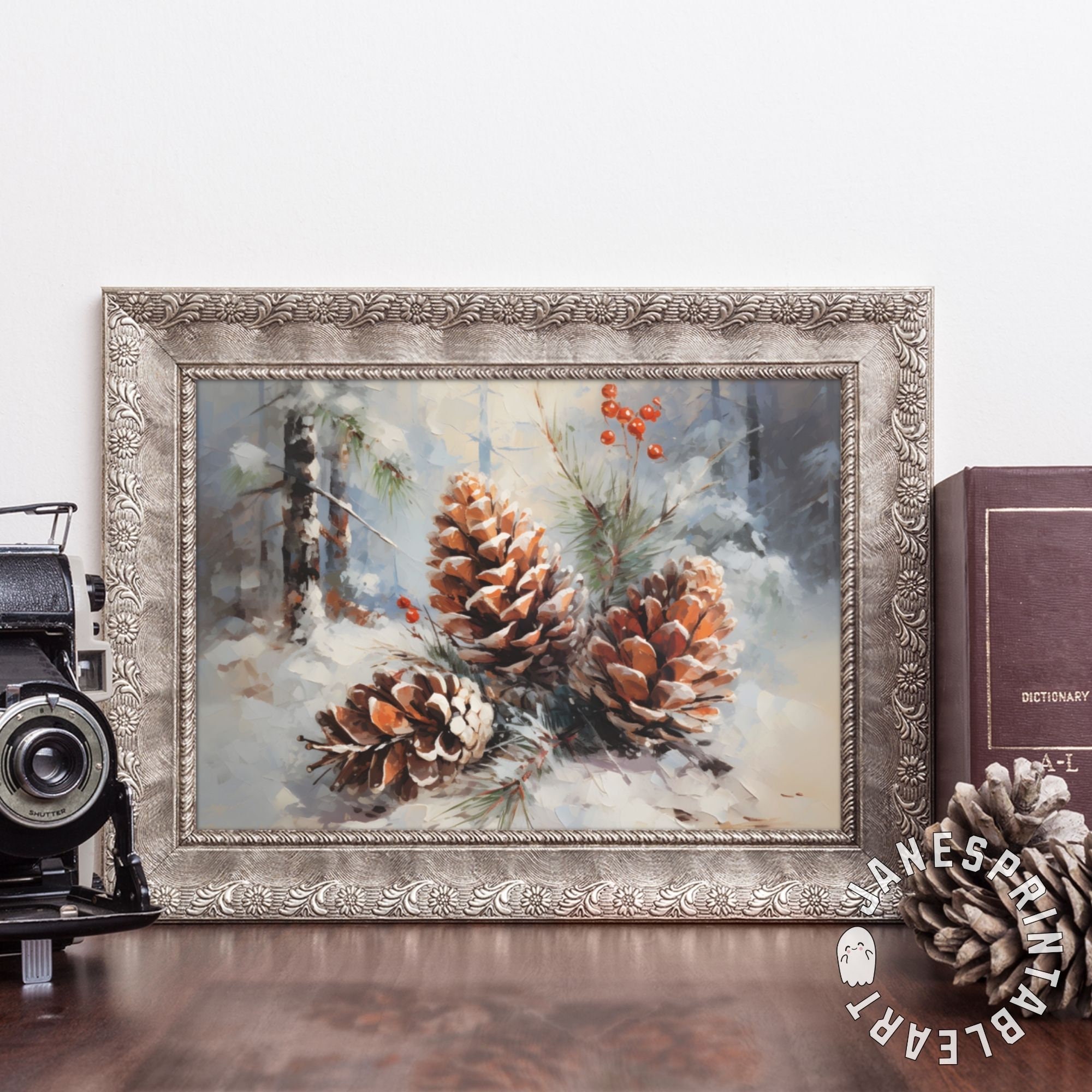 snowy-landscape-art-instant-download-vintage-winter-forest-print-pine