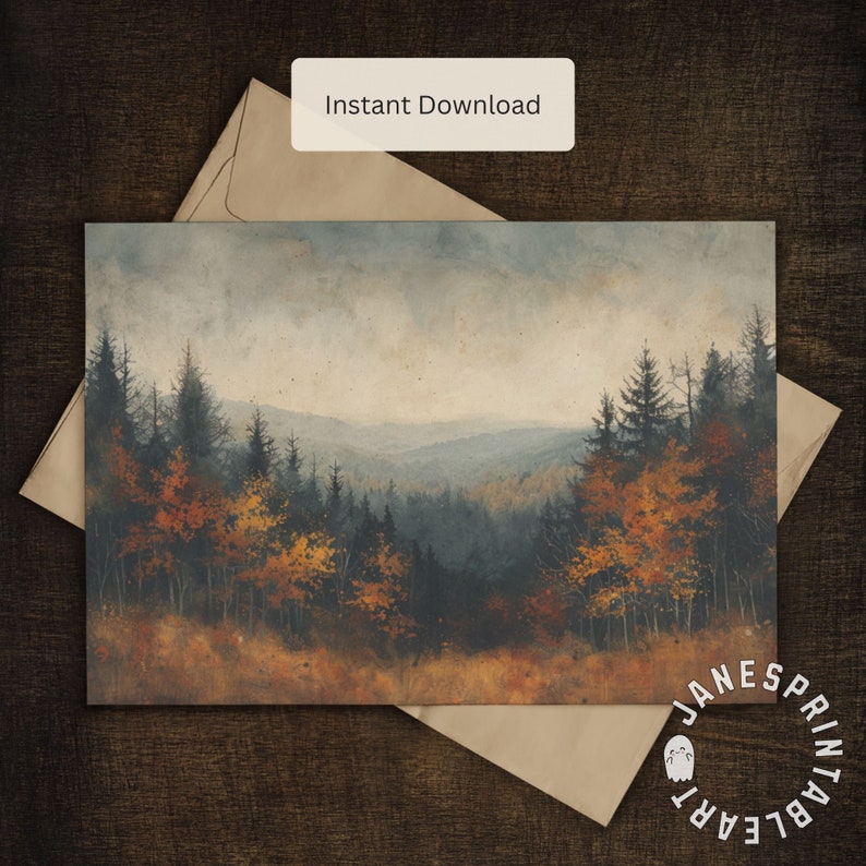 Autumn Forest Art Print Digital Download, Moody Fall Landscape ...