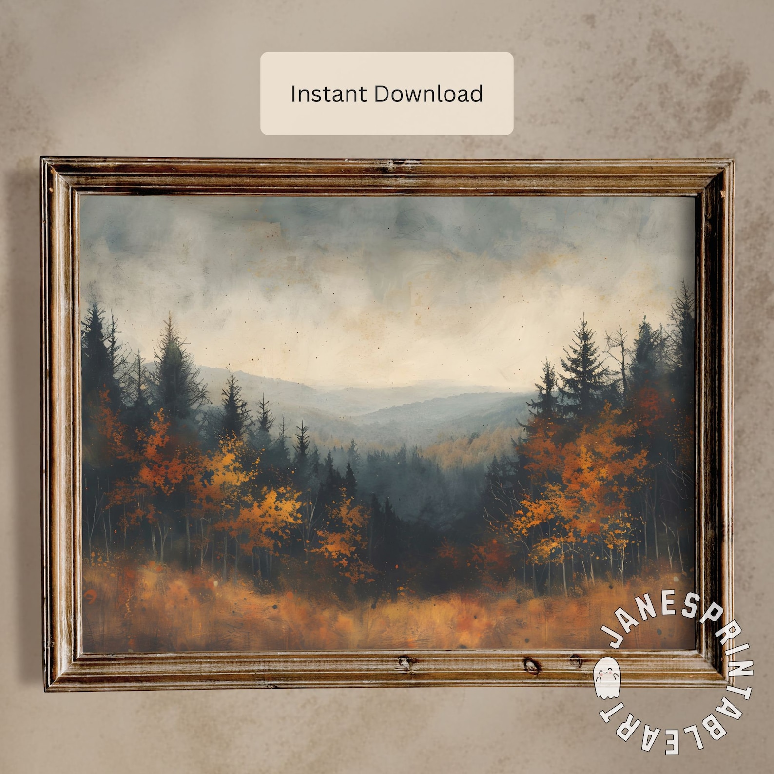 Autumn Forest Art Print Digital Download, Moody Fall Landscape ...