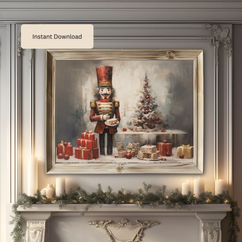 Printable Christmas Wall Art Nutcracker Digital Download, Retro