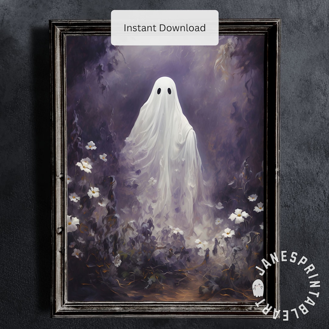 Purple Ghost Picture Printable Wall Art, Vintage Halloween Print ...