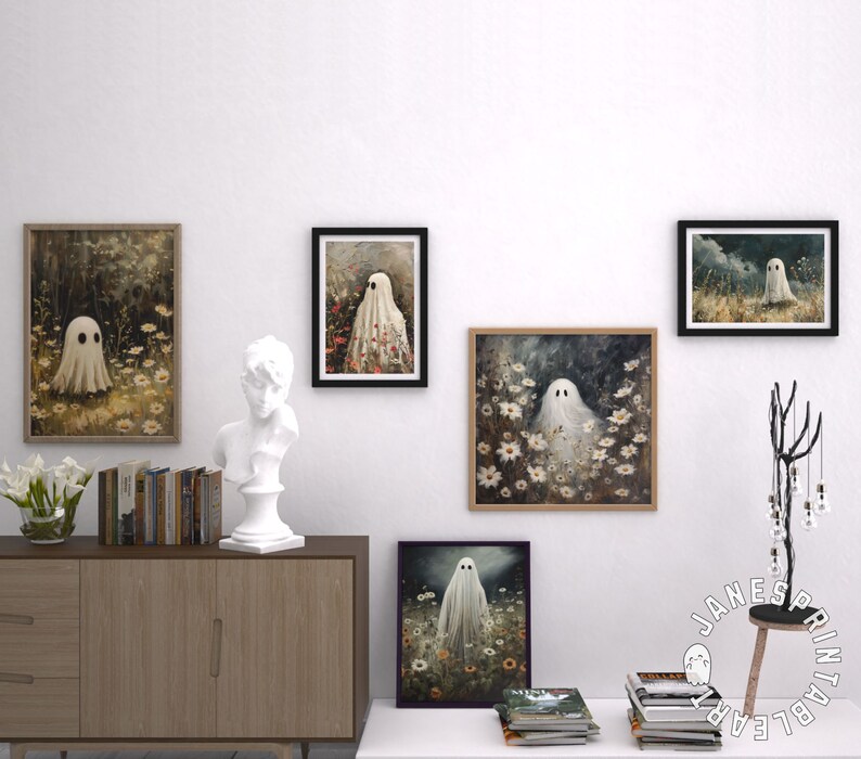Floral Ghosts Halloween Art Print Set of 5, Dark Academia Moody Wall ...