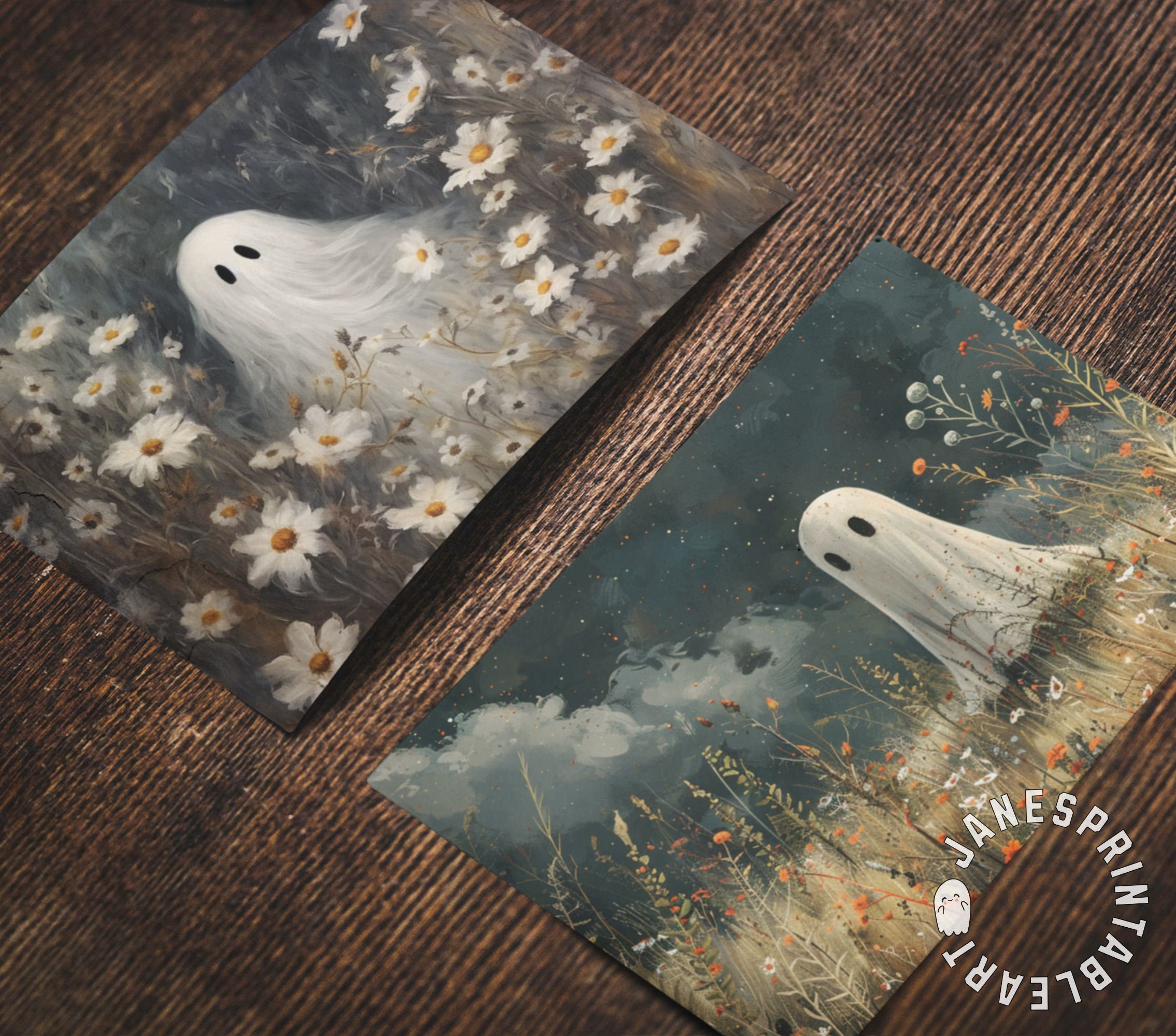 Floral Ghosts Halloween Art Print Set of 5, Dark Academia Moody Wall ...