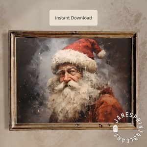 Printable Santa Claus Portrait Download, Rustic Vintage Christmas Wall Art, Holiday Season Farmhouse Wall Decor Classic Santa Portrait Print