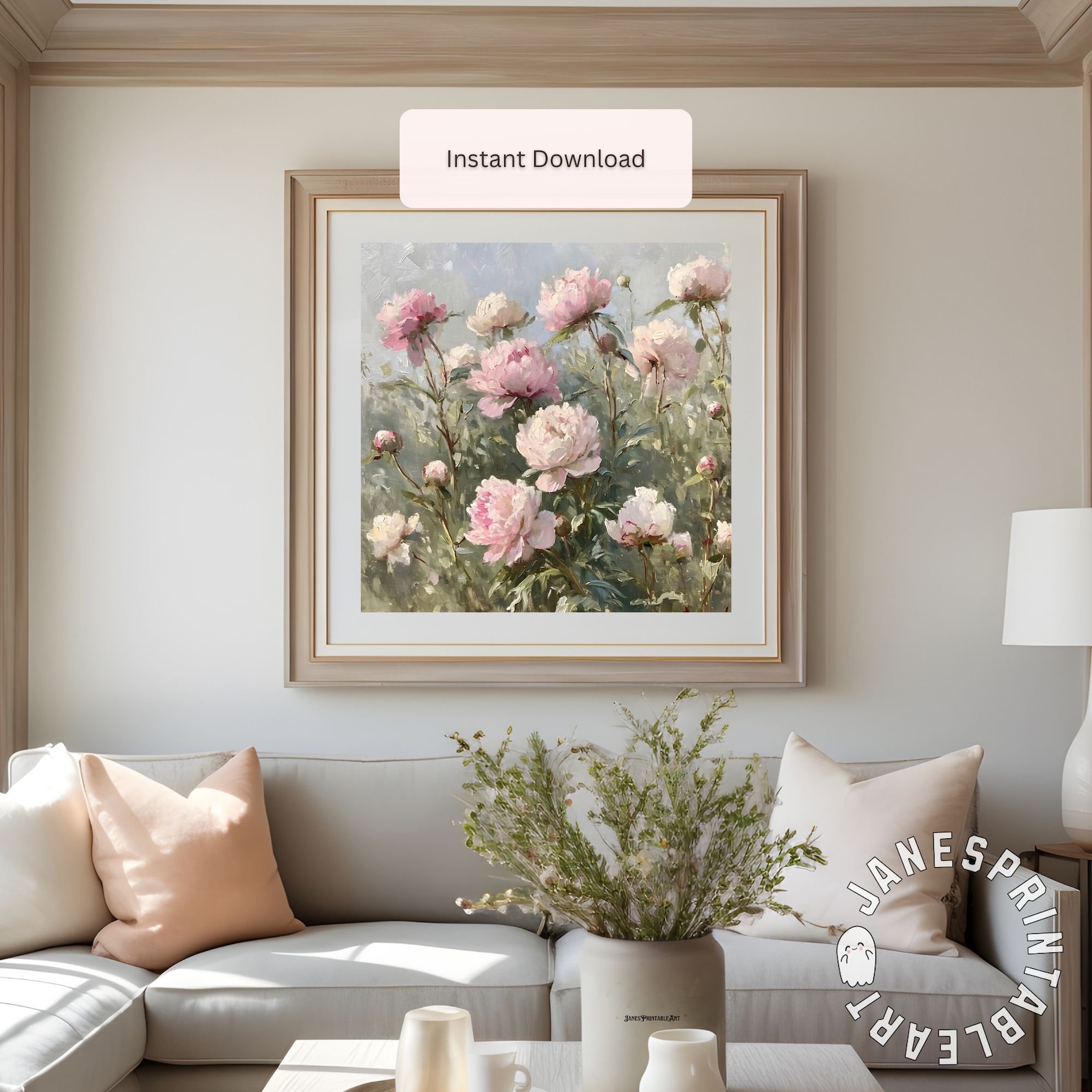 Digital Download Wall Art Peonies, Pink Floral Print Spring Printable ...