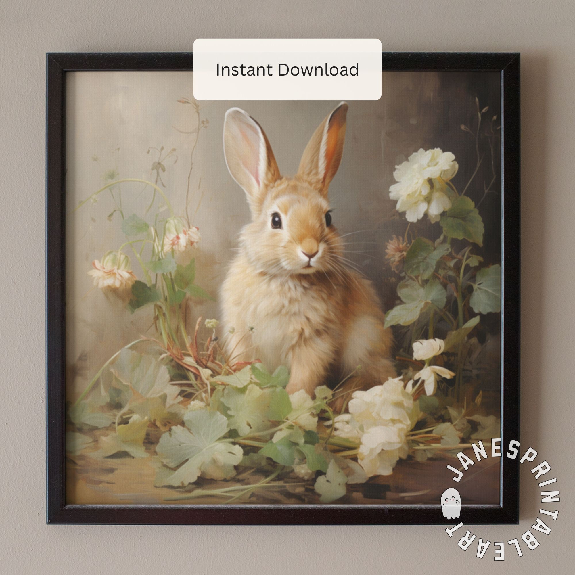 Floral Bunny Wall Art Print Digital Download, Cute Rabbit Amidst ...