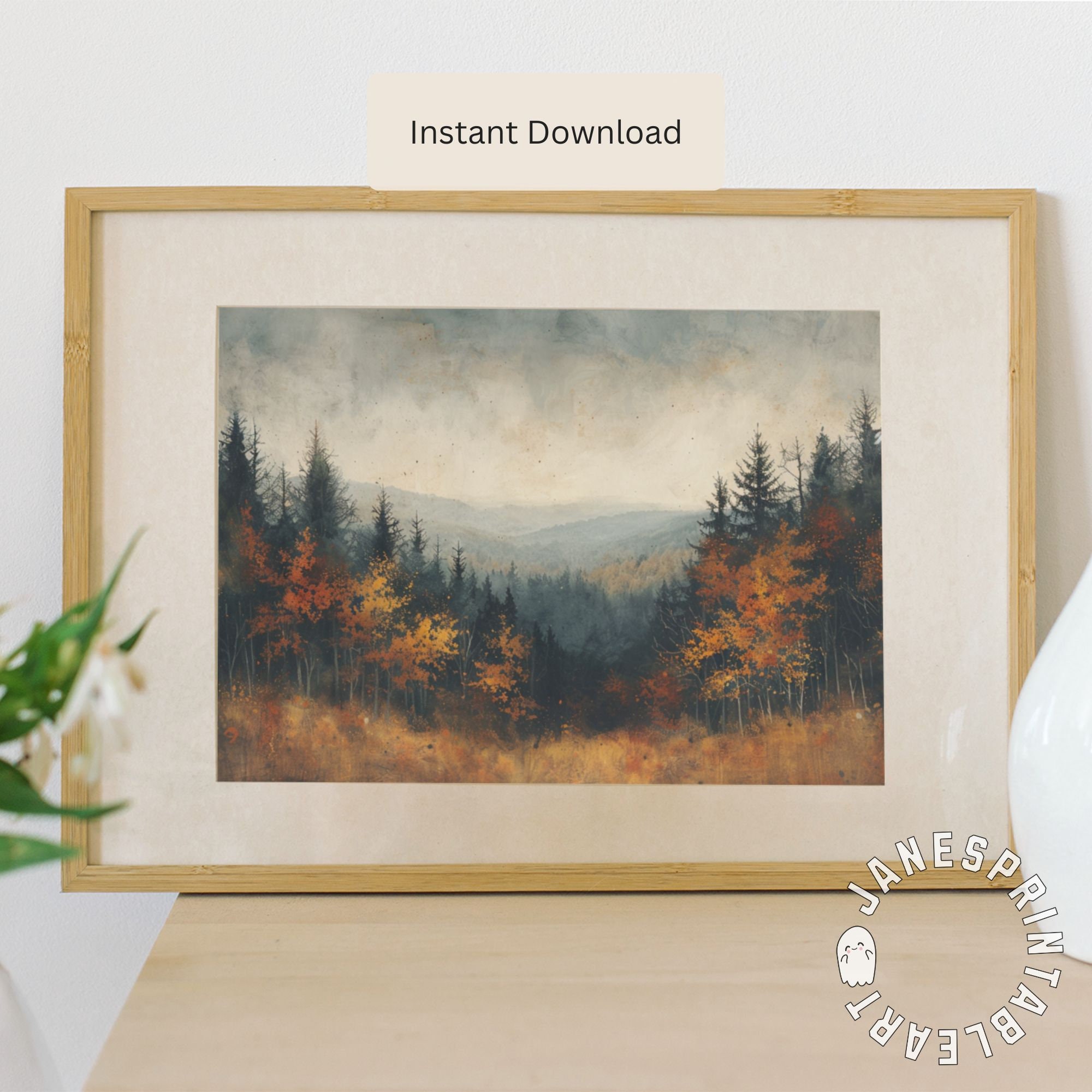 Autumn Forest Art Print Digital Download, Moody Fall Landscape ...