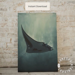 Manta Ray Wall Art Print Digital Download, Sea Life druckbare Wandkunst, Vintage Sea Ray Bild Nautisches Wanddekor, Marine ästhetischer Druck