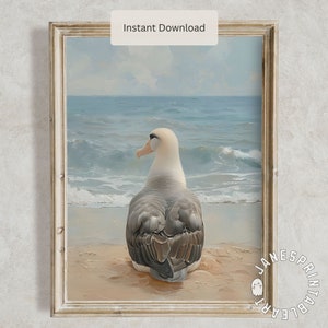 Albatross Ocean Wall Art Printable, Coastal Bird Art, Beach Decor, Blue Seaside Print, Digital Download for Bathroom, Beach Bird Artwork