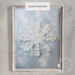 Vintage Snowflake Printable Wall Art, Minimalist Christmas Print Digital Download, Holiday Season Snowflake Art, Farmhouse Winter Wall Print