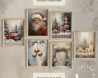 Christmas Printable Wall Art Set of 6 Instant Download, Cozy Holiday Prints for Wall Decor, Printable Christmas Wall Art Bundle of 6 Pics