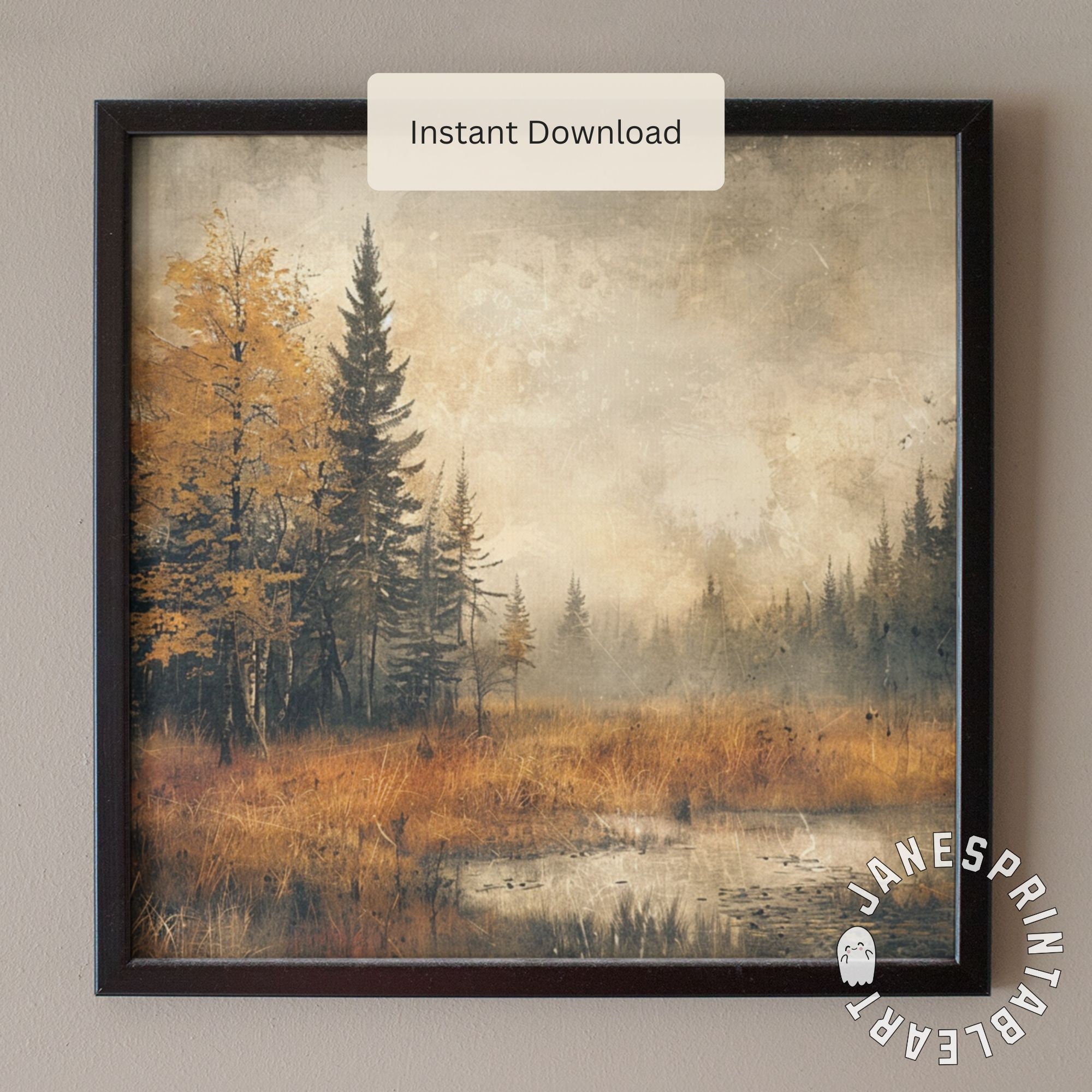 Moody Fall Landscape Art Print, Autumn Forest Picture Printable Wall ...