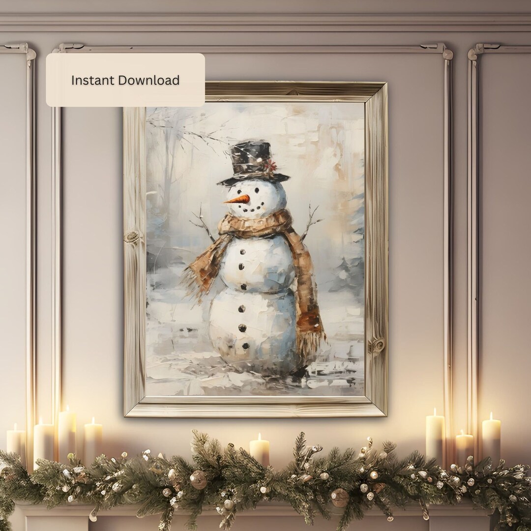 Rustic Snowman Printable Wall Art for Cozy Winter Holidays, Vintage ...