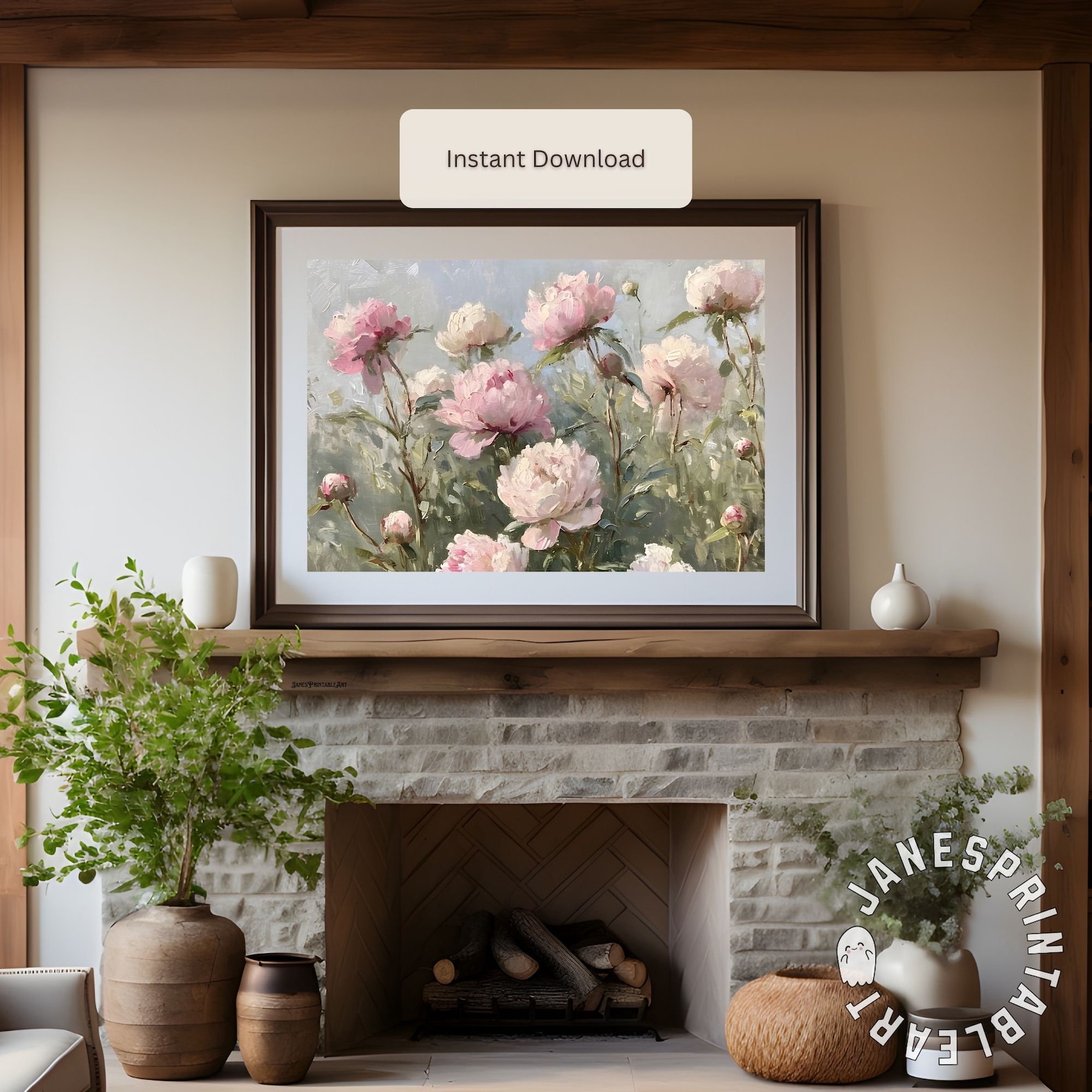 Digital Download Wall Art Peonies, Pink Floral Print Spring Printable ...