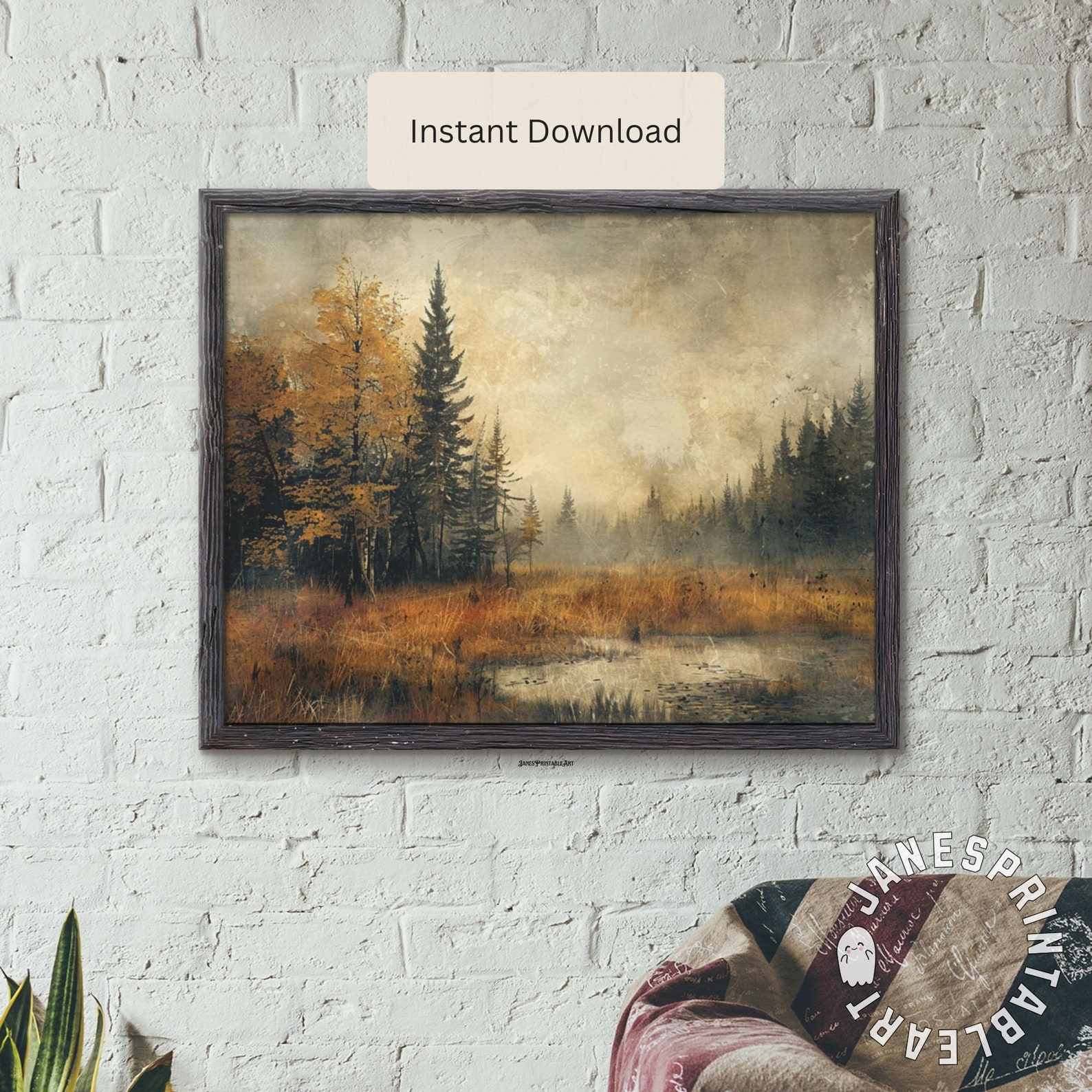 Moody Fall Landscape Art Print, Autumn Forest Picture Printable Wall ...