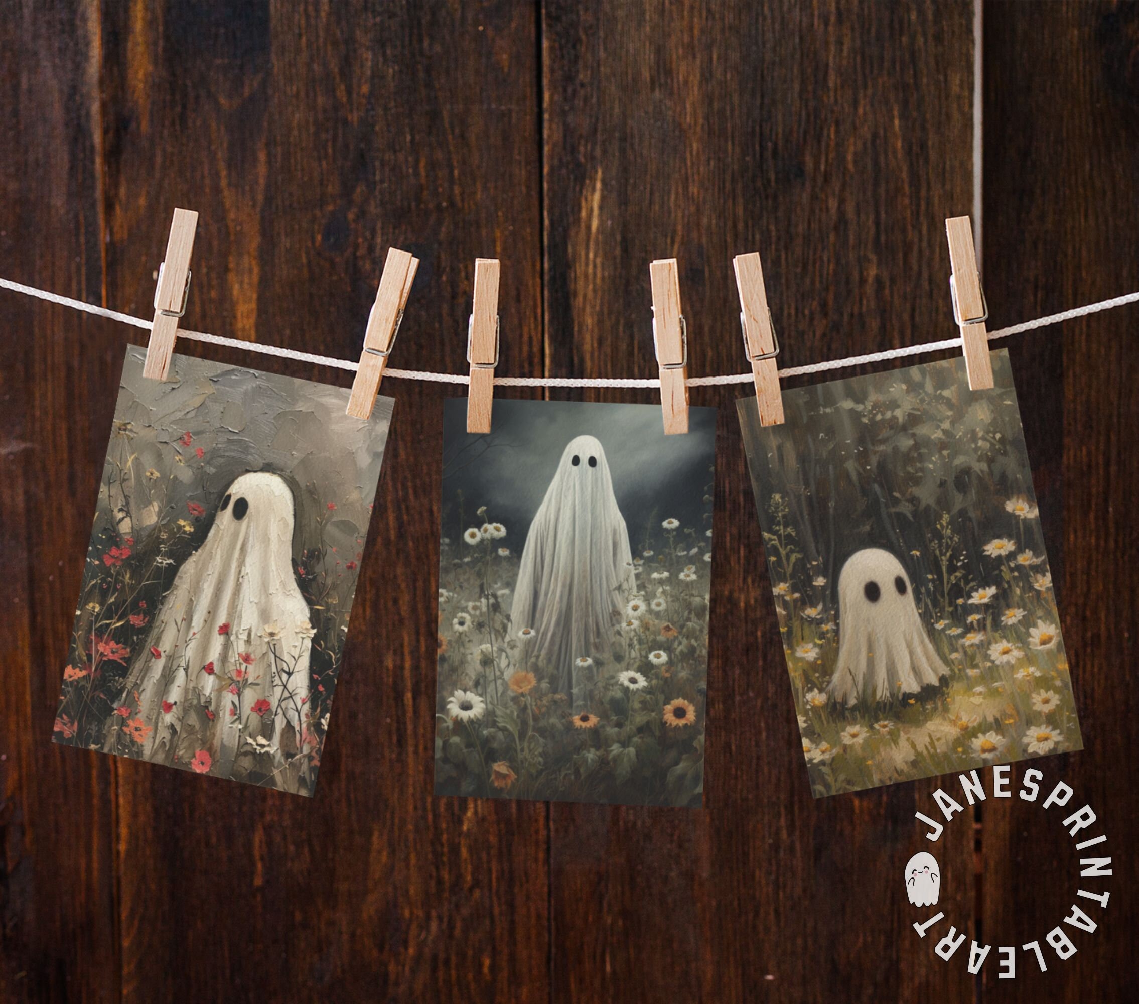 Floral Ghosts Halloween Art Print Set of 5, Dark Academia Moody Wall ...