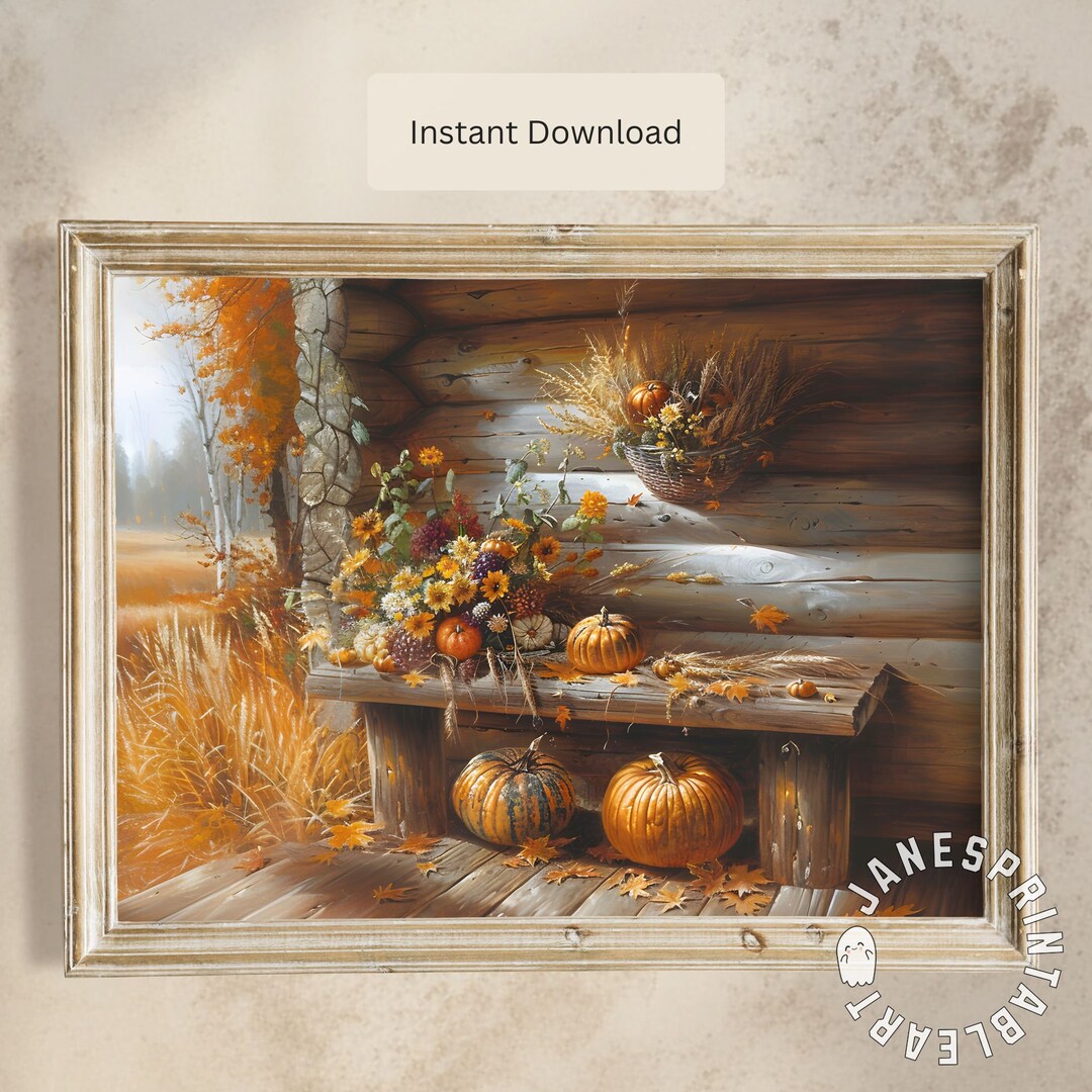 Rustic Harvest Still Life Printable Wall Art, Large Fall Horizontal ...