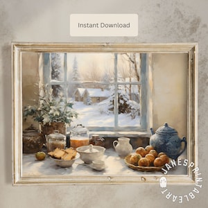 Christmas Stilllife Printable Wall Art, Vintage Christmas Print Digital Download, Holidays Still Life Painting Digital Download Kitchen Art