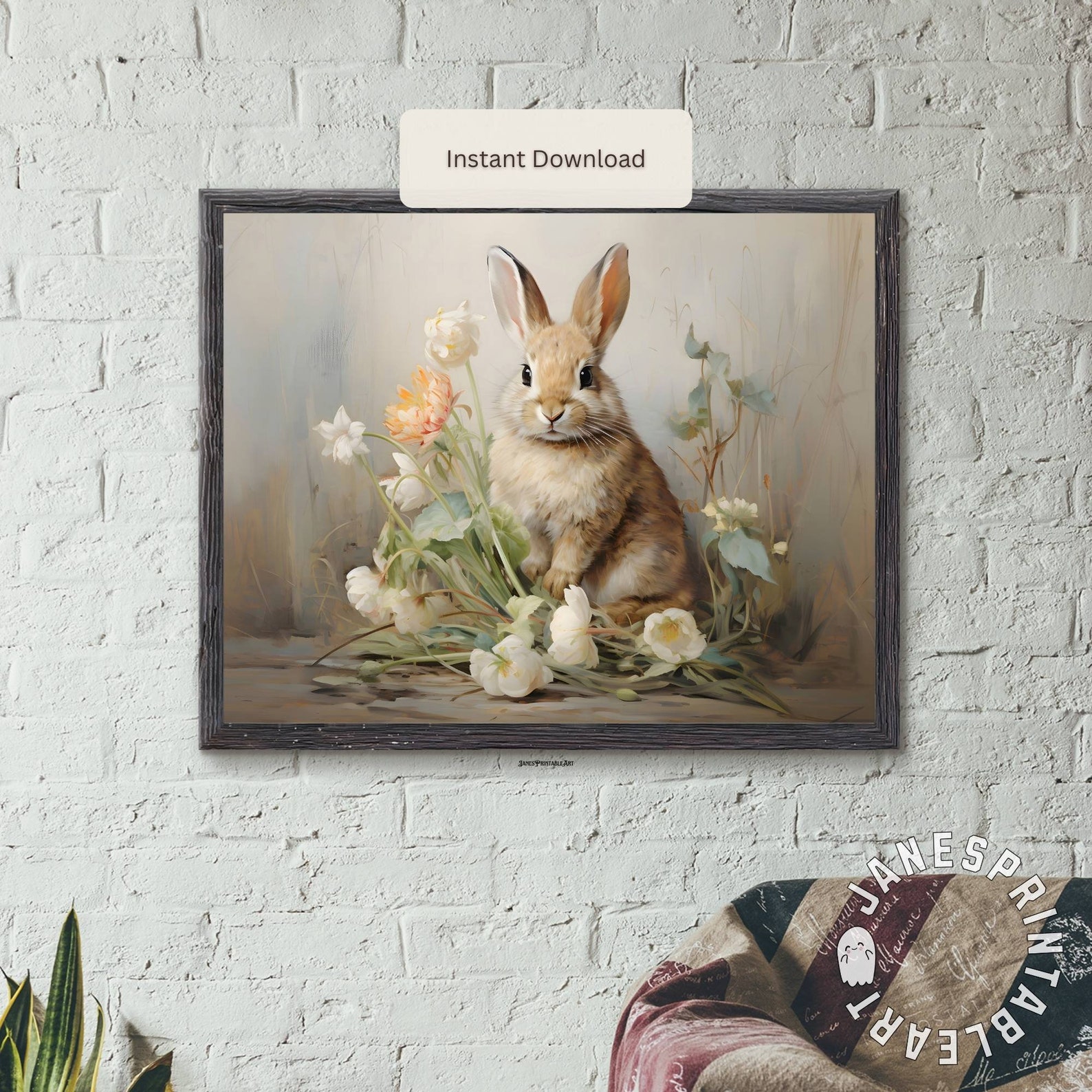 Spring Bunny Rabbit Printable Wall Art Digital Download, Floral Bunny ...