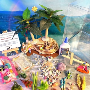 Tropical Island Sandcastle Craft Kit, Beach Diorama Supplies, Wood Base, Free Beach Bag