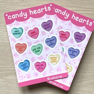 Hoja de pegatinas de vinilo impermeables con forma de corazón de caramelo de protesta de la izquierda para la resistencia