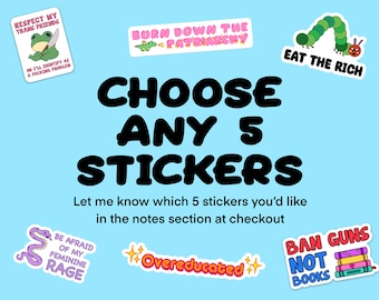 Choose Any 5 Stickers | Mix and Match Bundle Pack | Witchy, Social Justice Activism Weatherproof, Dishwasher-Safe Vinyl Sticker Set Deal