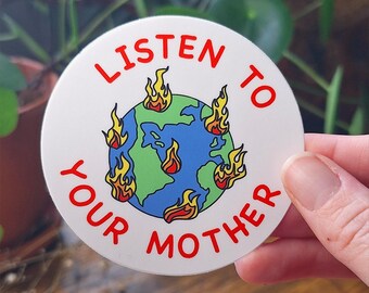 Adesivo politico Madre Terra / Ambientalista Salva il pianeta / Adesivo impermeabile di natura di sinistra per borraccia per laptop