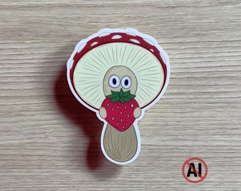 Mushroom Strawberry Sticker | Waterproof Vinyl Mushroom Art Decal | Funny Cute Mushrooms Sticker for Laptop, Water Bottle