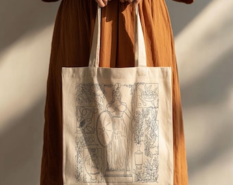 Borsa tote Atena / Borsa tote in tela con mitologia greca / Borsa della spesa con disegno della dea / Arte della dea Atena dell'antica Grecia