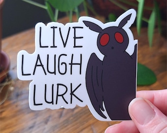 Sticker Mothman | Waterdichte vinylsticker Live Laugh Lurk | Kawaii Cryptid-sticker voor laptopwaterfles | Goth Witchy-stickers grappig