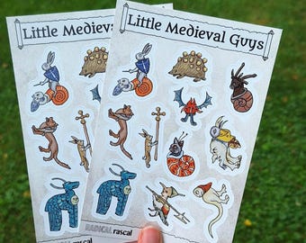 Weird Medieval Animals Vinyl Sticker Sheet, Whimsical Historical Art Waterproof Decals, Gothic Fantasy Mythical Creatures Stickers