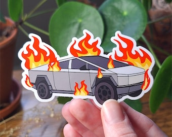 Adesivo politico antifascista / Mangia i ricchi / Tesla Cybertruck in fiamme / Adesivo in vinile / Adesivo per laptop / Adesivo impermeabile per bottiglia d'acqua