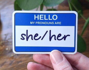 Adesivo con pronome Sher Her / Adesivo impermeabile in vinile femminista / gay LGBTQ Ally / Adesivo per laptop Pride / Adesivo per bottiglia d'acqua con pronomi