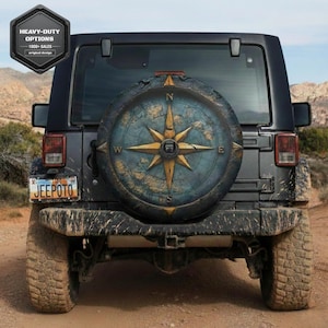 Compass Spare Tire Cover for Jeep, blue map, all sizes available, Off-Road Gift,  heavy-duty Vinyl, PVC, or Fabric options