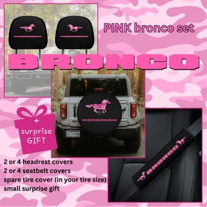 Pink upgrade set for Ford Bronco spare tire cover seat belt and headrest cover BRONCO PINK camouflage great Valentine's gift for her wife