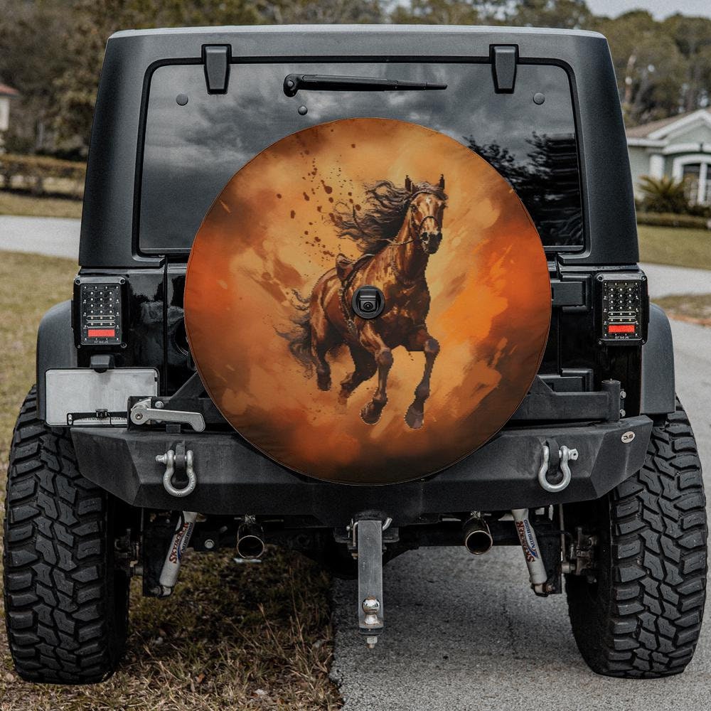 Spare Tire Cover Horse on Fire for Jeep Ford Bronco Mercedes Gclass