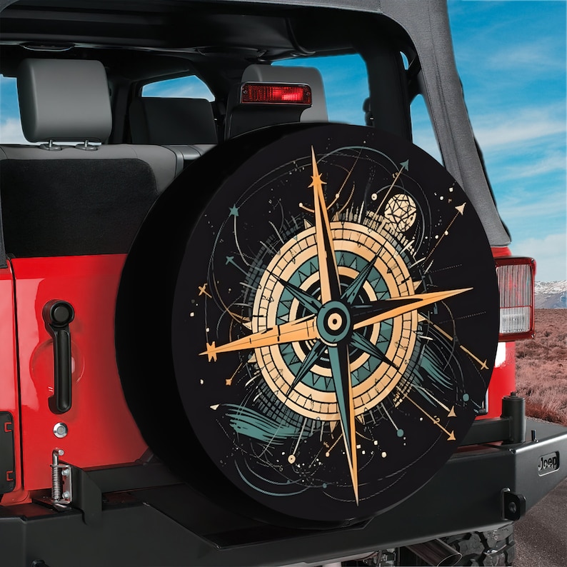 Spare Tire Cover Compass Abstract for Jeep Ford Bronco Mercedes Gclass