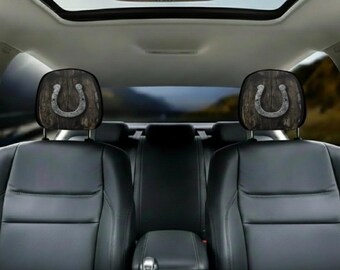 Rustic Horseshoe Headrest Covers, Car Accessories, Lucky Horse Shoe, Ford Bronco Jeep Interior Decor, set of 2