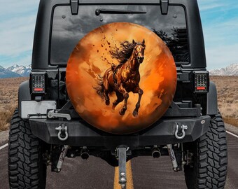 spare tire cover horse on fire for Ford Bronco Mercedes jeep Land Rover Suzuki Land Cruiser off-road Overlanding GIFT Christmas