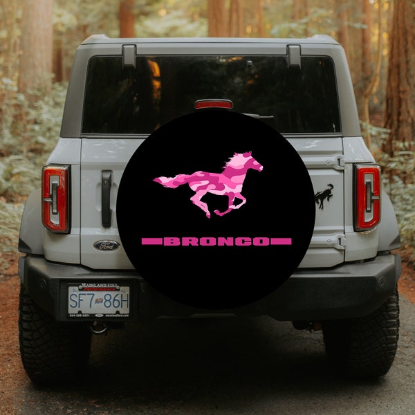 BRONCO Spare tire cover PINK camouflage Bronco HORSE  Fit for Ford Bronco Gift wife gift mother gift for her spare wheel cover pink horse