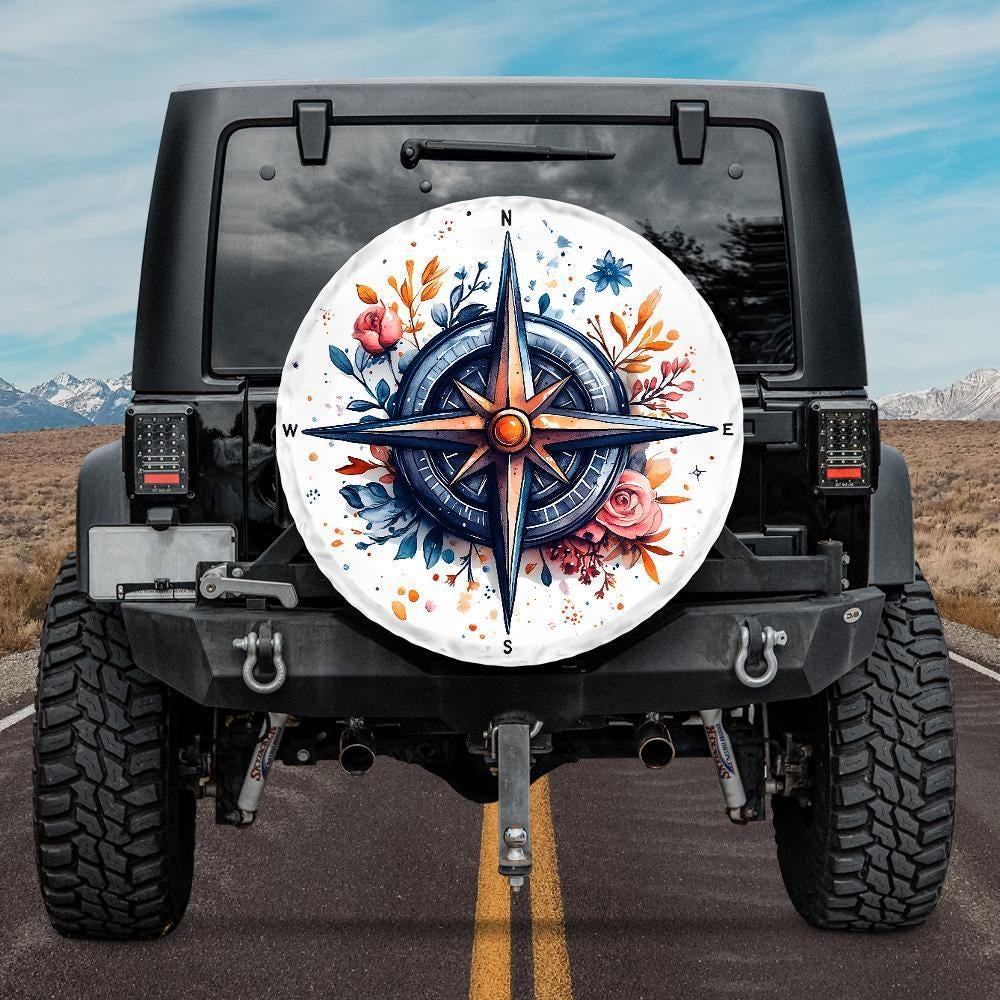 Spare Tire Cover Compass Abstract Flowers Colorful for Jeep Ford